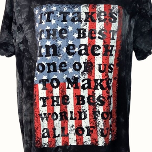 LuLaRoe American Flag Best World Black Tie Dye Graphic 4th of July T-Shirt Small - Picture 2 of 4